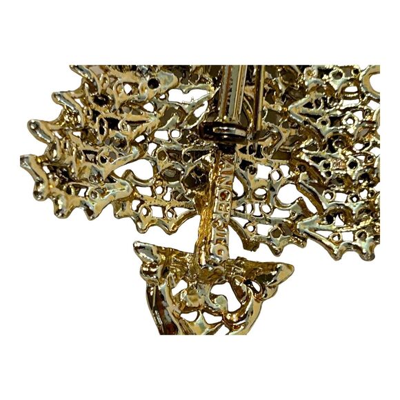 Tancer II Gold Tone Holly Multicolor Rhinestone Christmas Tree Brooch Pin - Picture 6 of 10